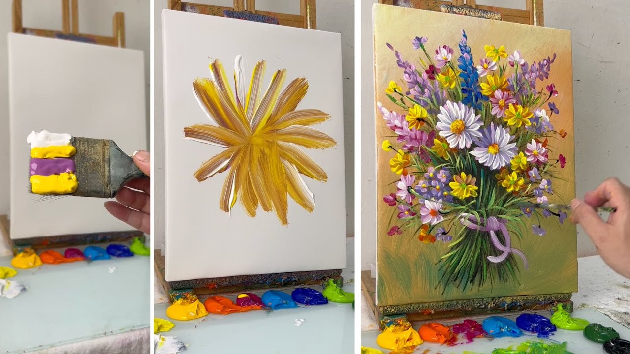 Easy Colorful Flower Bouquet Painting | Step-by-Step Acrylic Tutorial for Beginners #346