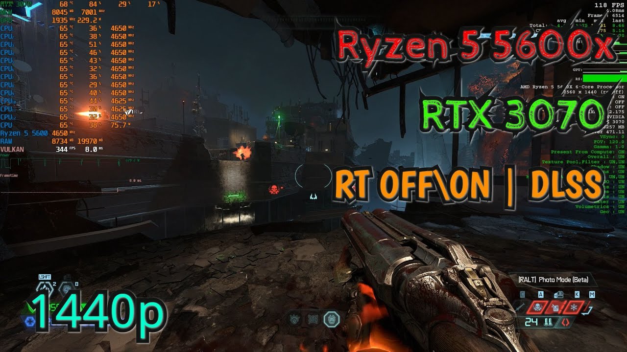 Doom Eternal - Ryzen 5 5600x, RTX 3070 | 1440p | RT OFF\ON | DLSS