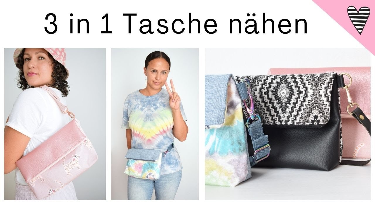 3 in 1 Bag nähen (Hip Bag / Handtasche / Clutch) / DIY MODE Schnittmuster 