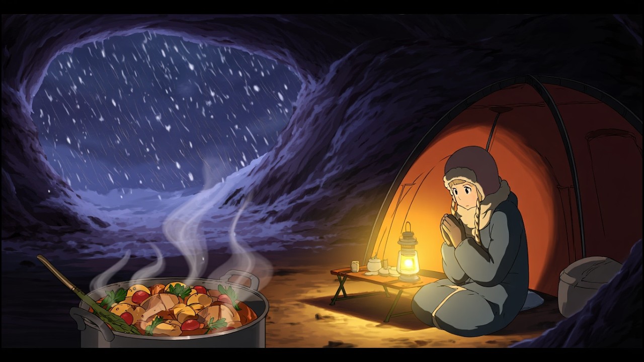 Cozy Shelter from the Storm Cooking Soup & Sleeping in a Cave ASMR