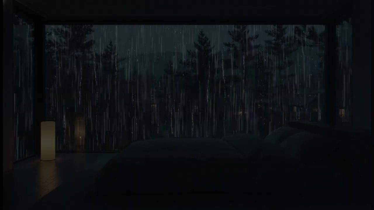Rainfall in a Dark Bedroom (No Ads) | 8–10H Dark Room Rain Ambience
