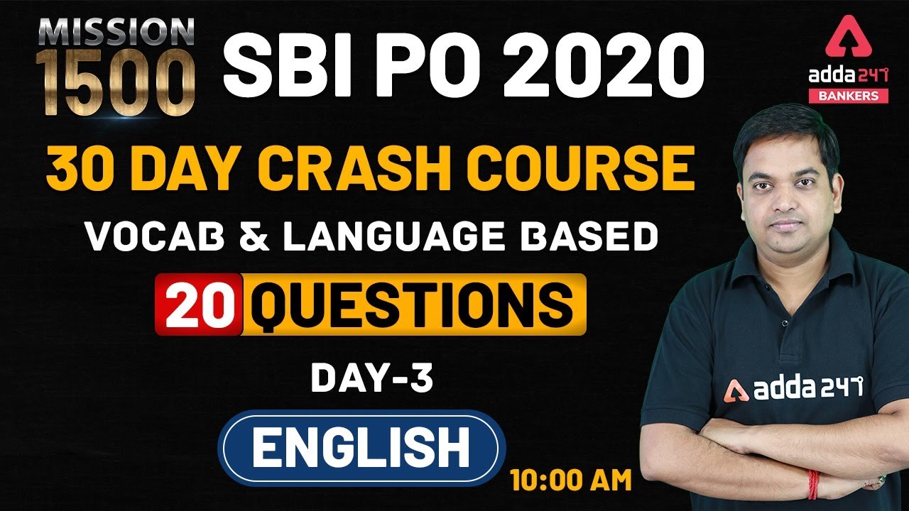 MISSION SBI PO 2020-21 | English 30 Days Crash Course | Vocab & Language Based 20 Questions (Day-3)