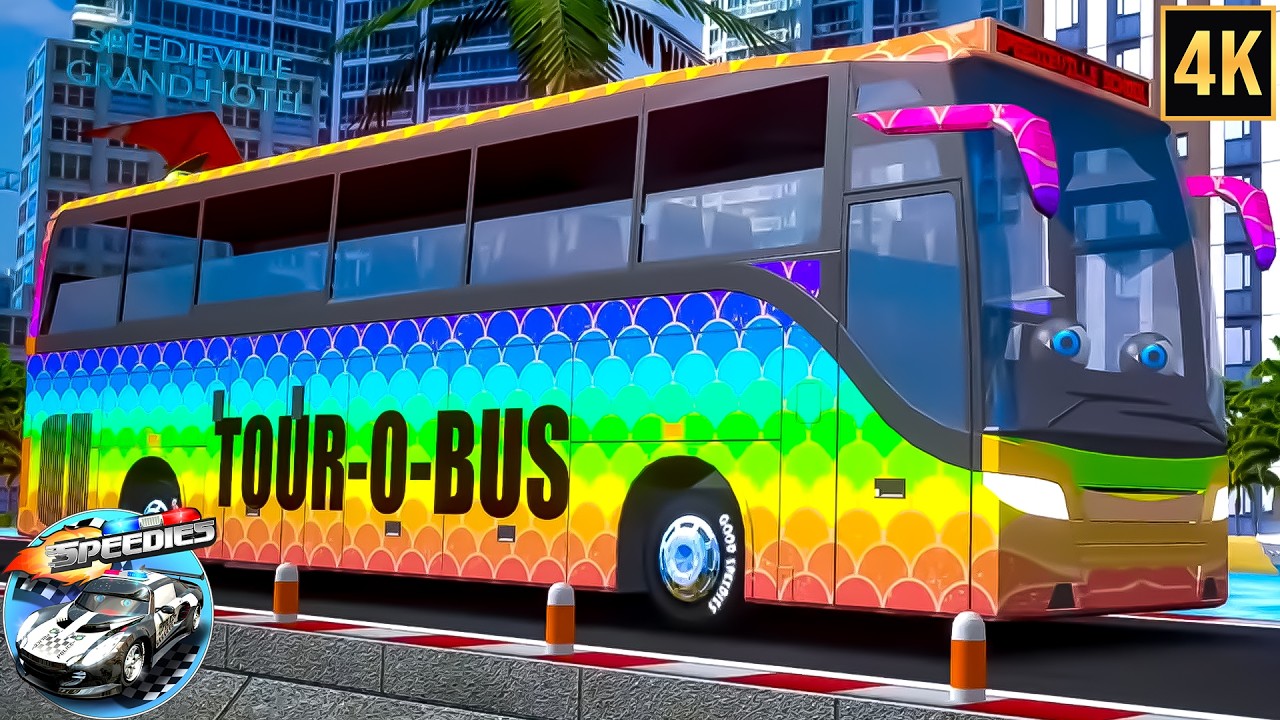 Wheels on The Bus on Beach + Street Vehicles Nursery Rhymes for Kids by Speedies