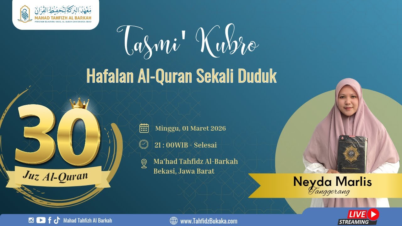 LIVE : Neyda Marlis - Tasmi' Bil-Ghoib Hafalan Al Qur'an 30 Juz Sekali Duduk