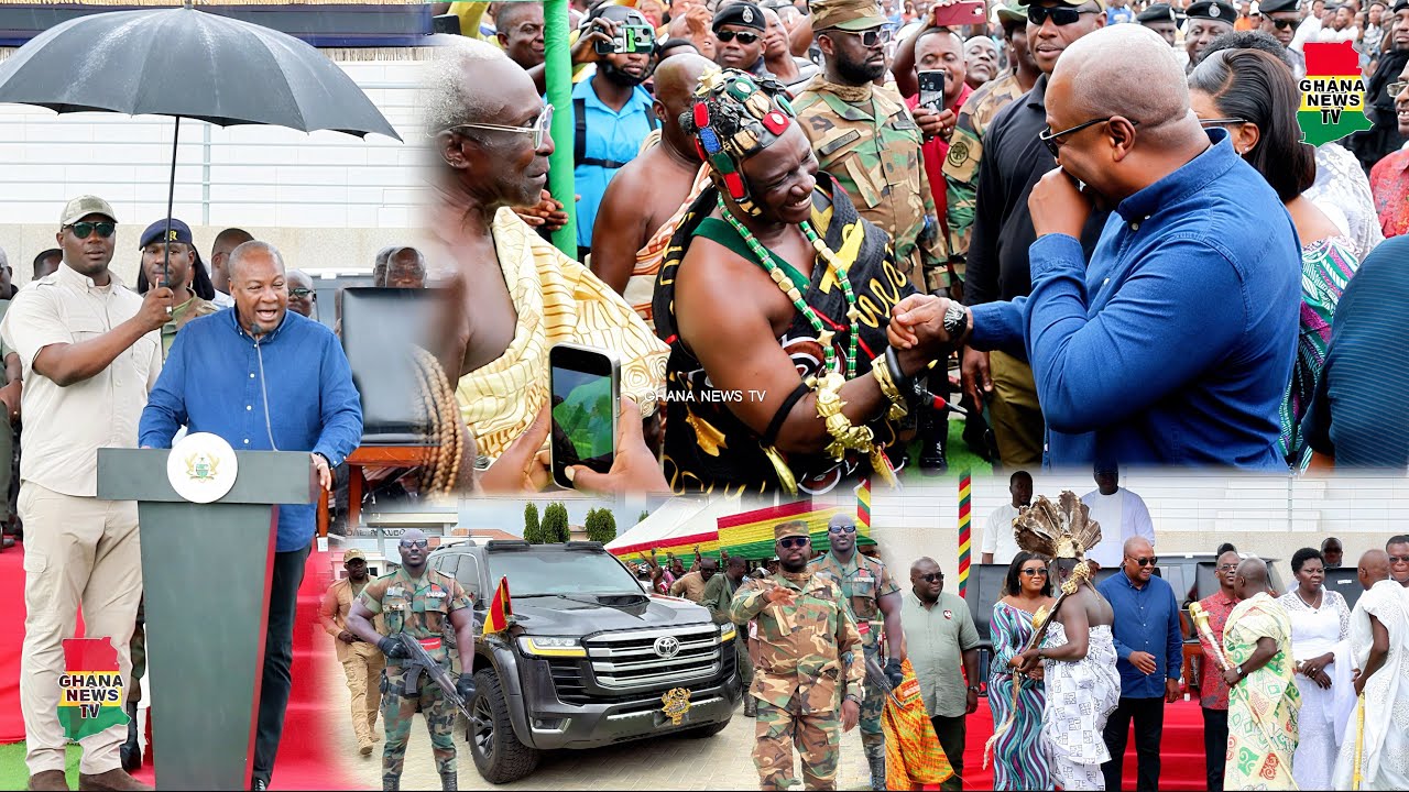 Prez Mahama Elegantly arrive in His Military escort For Eastern Regional Thank You tour, hugs chiefs