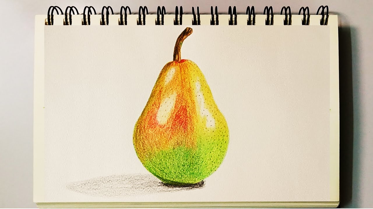 Pear Fruit Drawing | How to Draw Pear | Easy Crayon Drawing