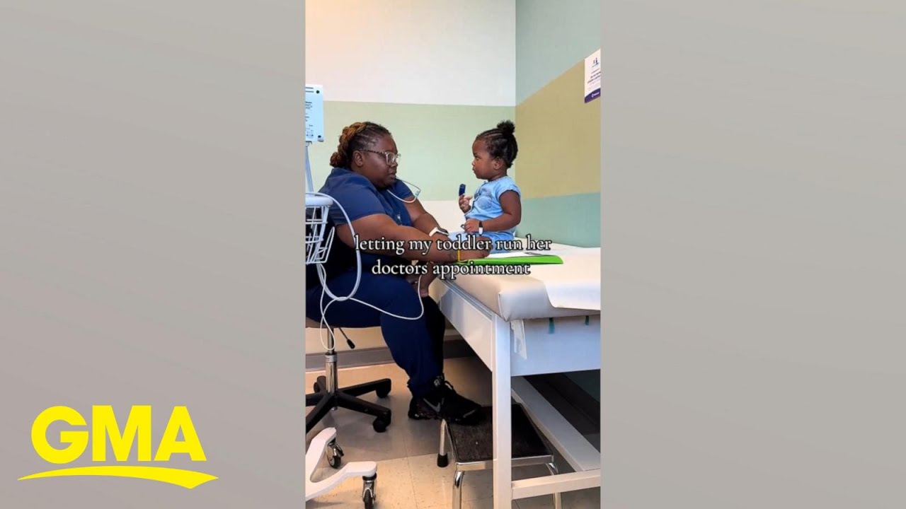 Toddler takes charge of her medical appointment with nurse