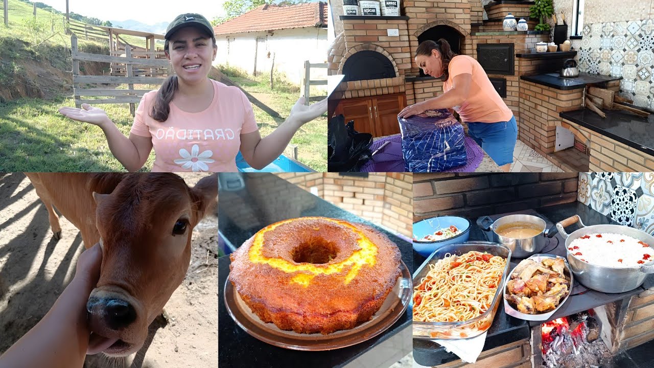 NA CASA NO PÉ DA SERRA LEVO A VIDA NA SIMPLICIDADE/ALMOÇO+BOLO DE LARANJA+PRESENTE+LEITE E VERDURAS
