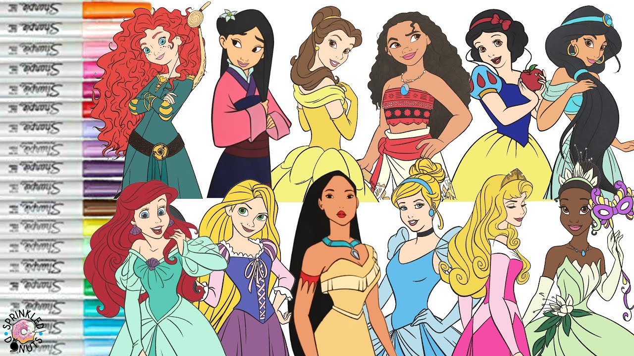Disney Princess Coloring Book Compilation Official Princesses Tiana Mulan Ariel Aurora Jasmine Belle
