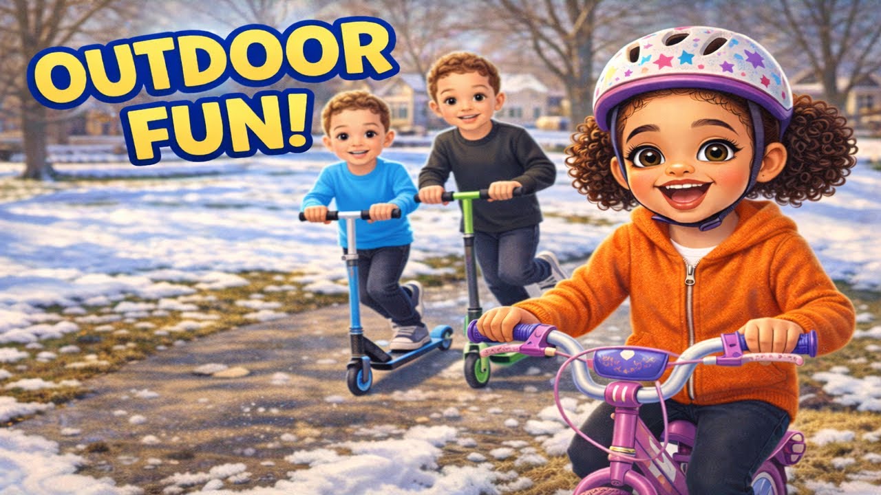 Playing Outside in the Snow | Shalom Rides Her Bike with Her Brothers
