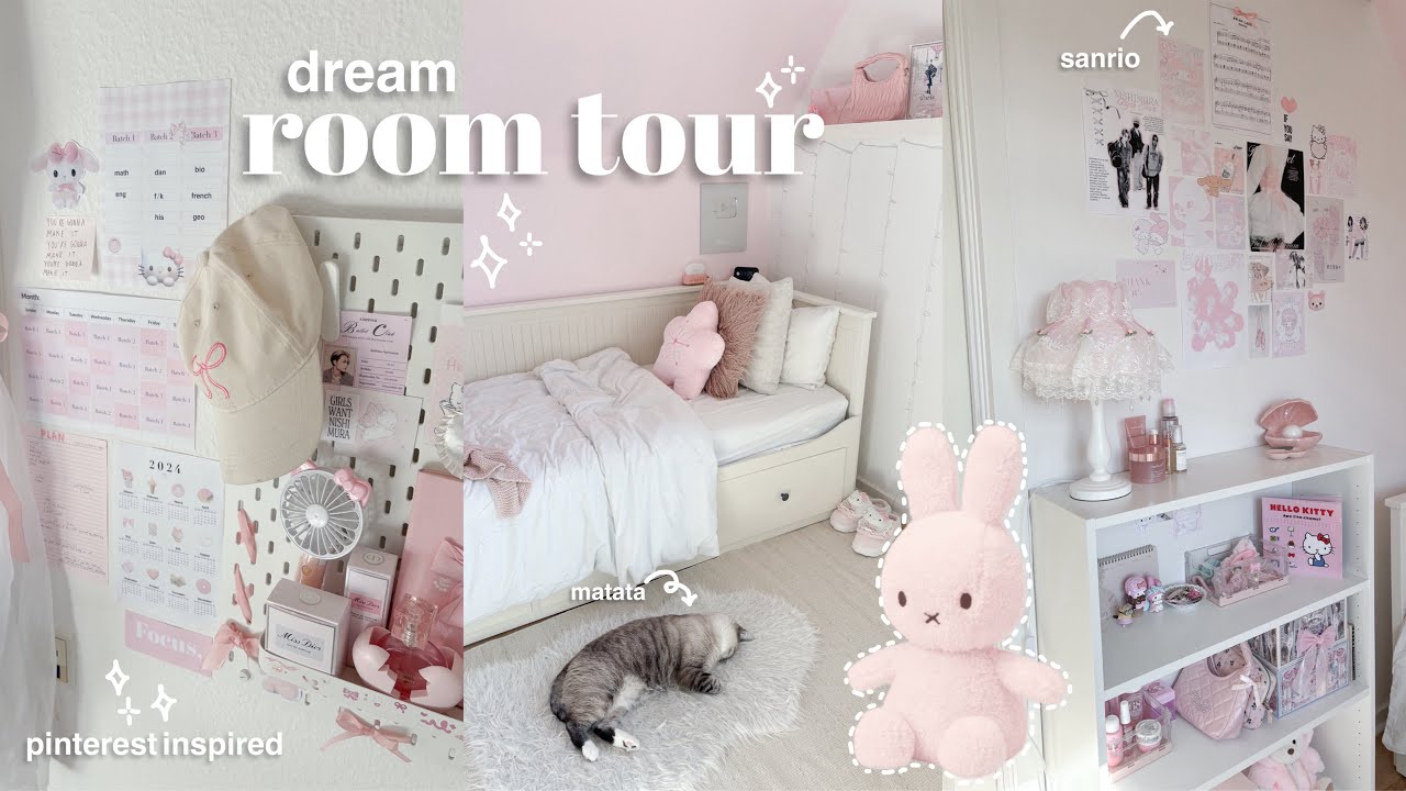 MY DREAM ROOM☁️ (a tour) | pinterest inspired, aesthetic desk, pink aesthetic