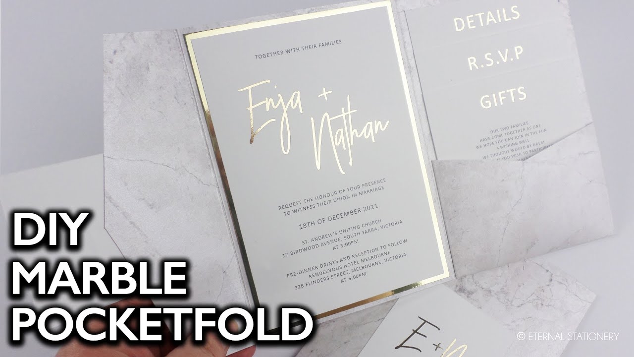 Gold Foiled Wedding Invitation with Marble Pocketfold | DIY Wedding Invitations | How to gold foil