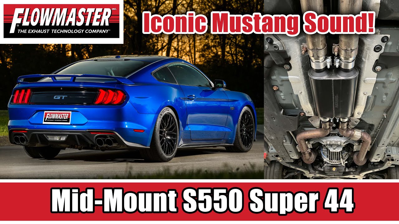Mid-Mount Flowmaster Super 44 on a 2015-2023 (S550) Mustang