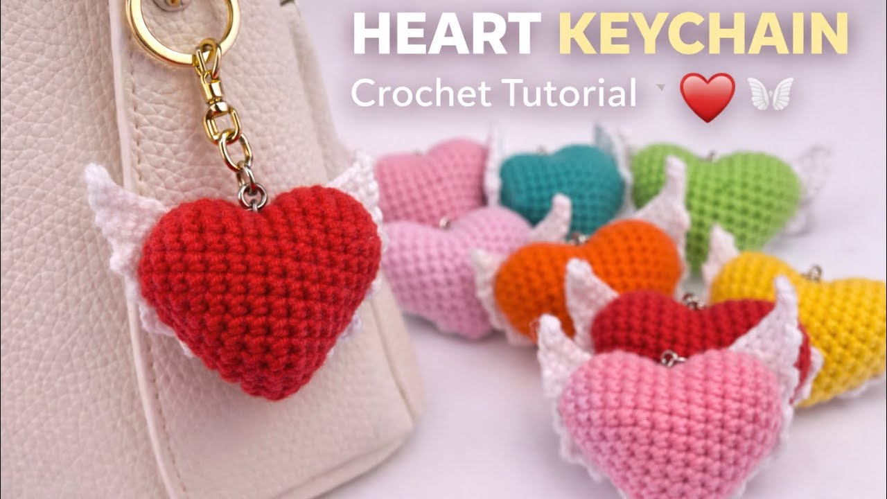 NO-SEW, NO-JOIN Heart Keychain | One-Piece Crochet ❤️