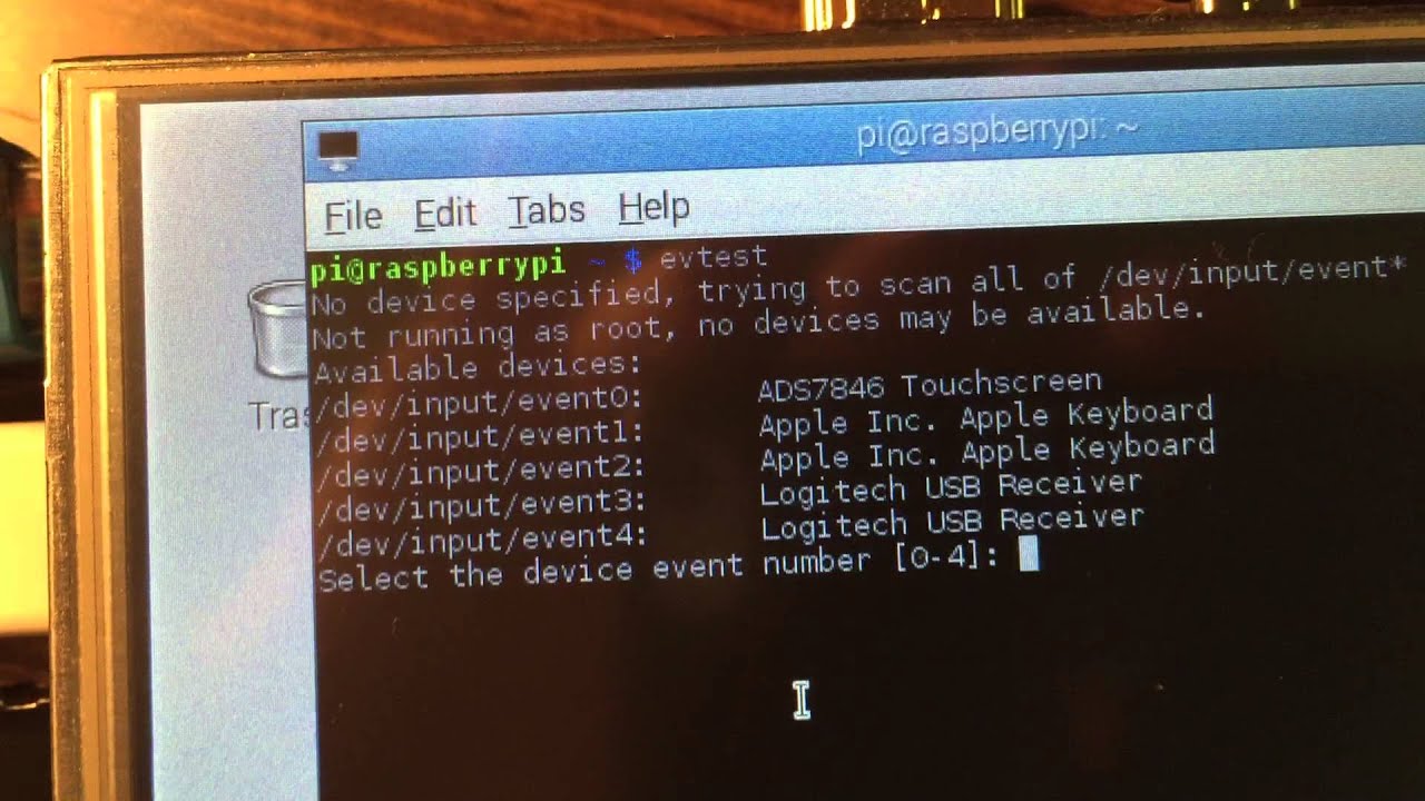 Part 3 - Raspberry Pi and HDMI Touchscreen, running evtest on Touchscreen