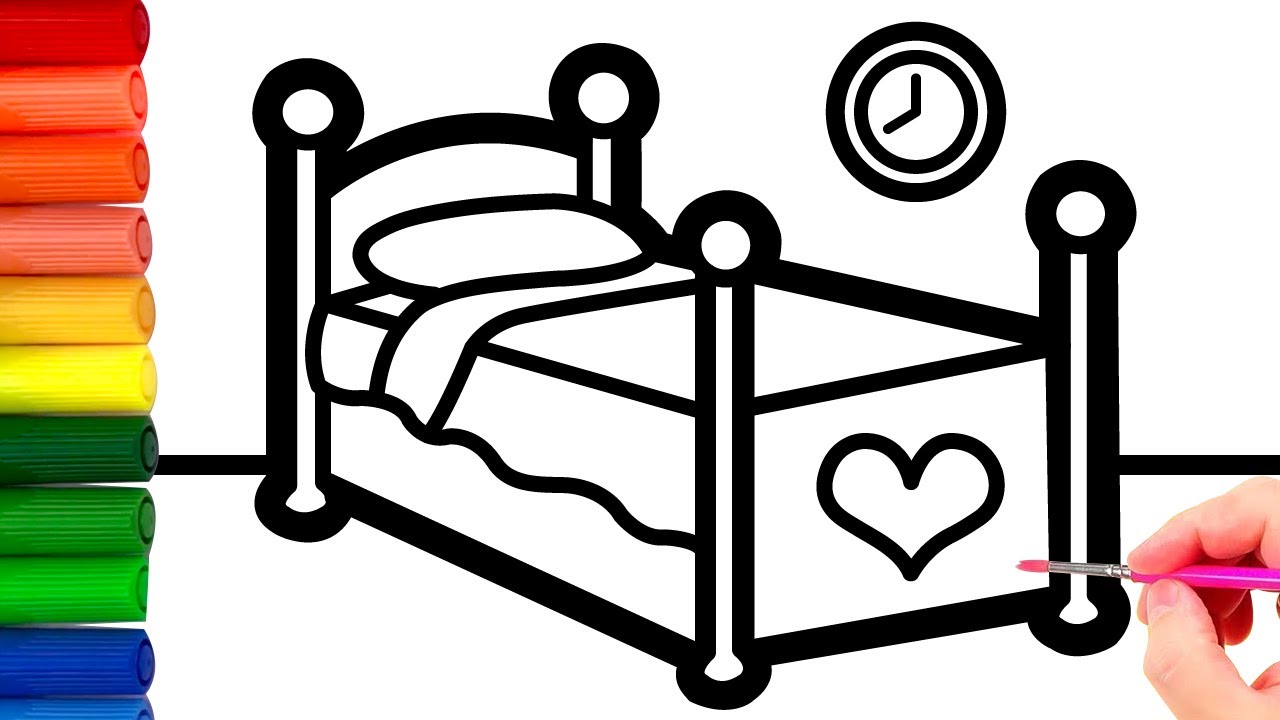 Oddiy to'shakni qanday chizish va bolalar uchun rang berish .How to draw a simple bed and color