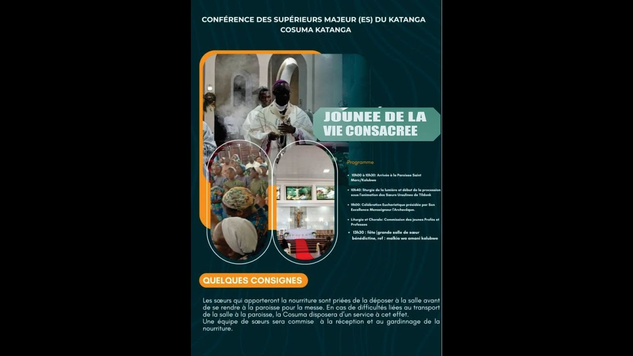 JOURNEE DE LA VIE CONSACREE, MESSE PRESIDEE PAR MGR FULGENCE MUTEBA A LA PAROISSE SAINT MARC