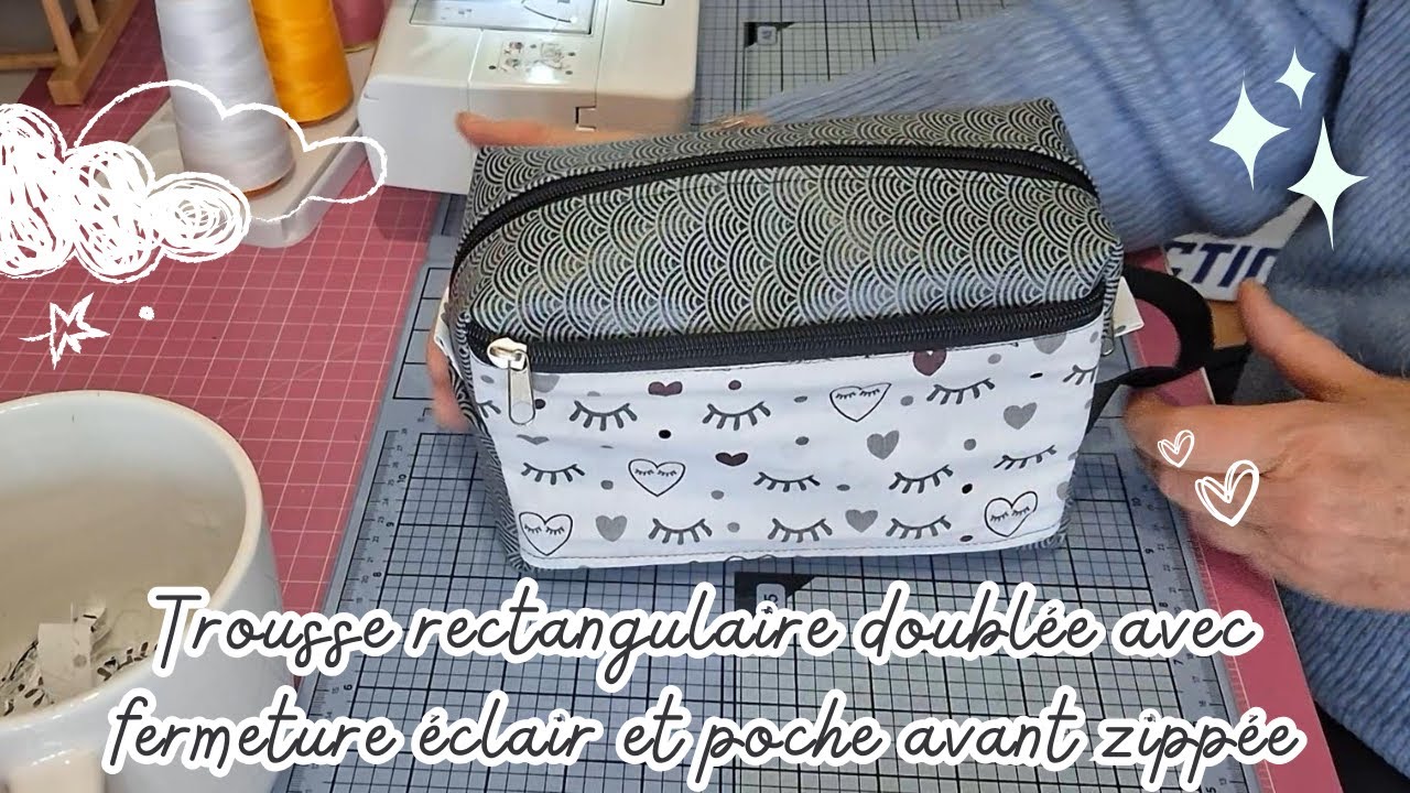 Trousse rectangulaire doublée avec fermeture éclair et poche avant zippée – Tuto couture