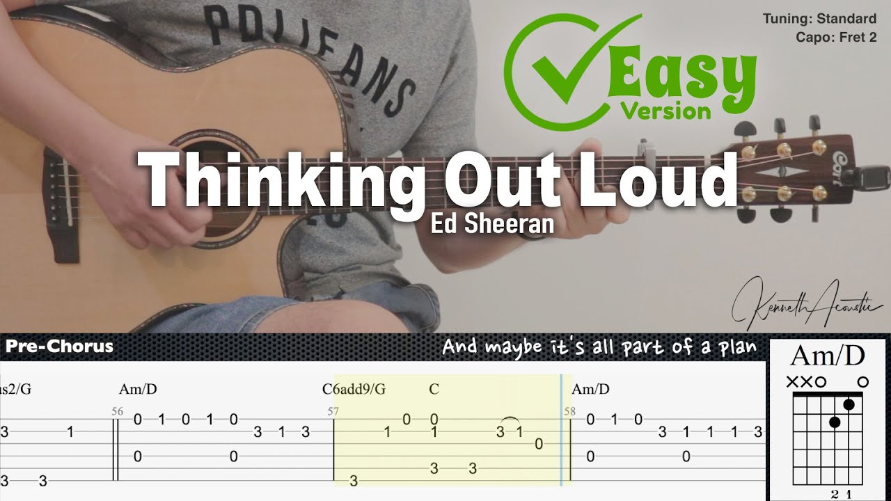 Thinking Out Loud (Easy Version) - Ed Sheeran | Fingerstyle Guitar | TAB + Chords + Lyrics
