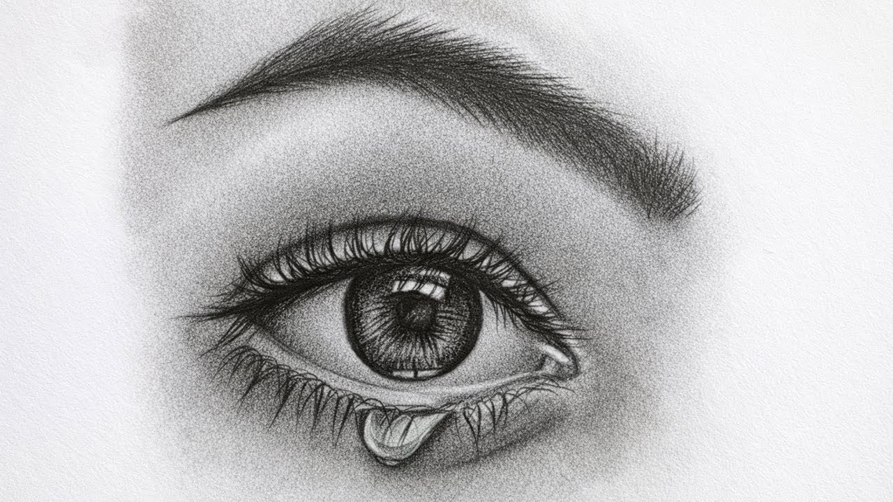 Hyper Realistic Eye Pencil Drawing with Tear