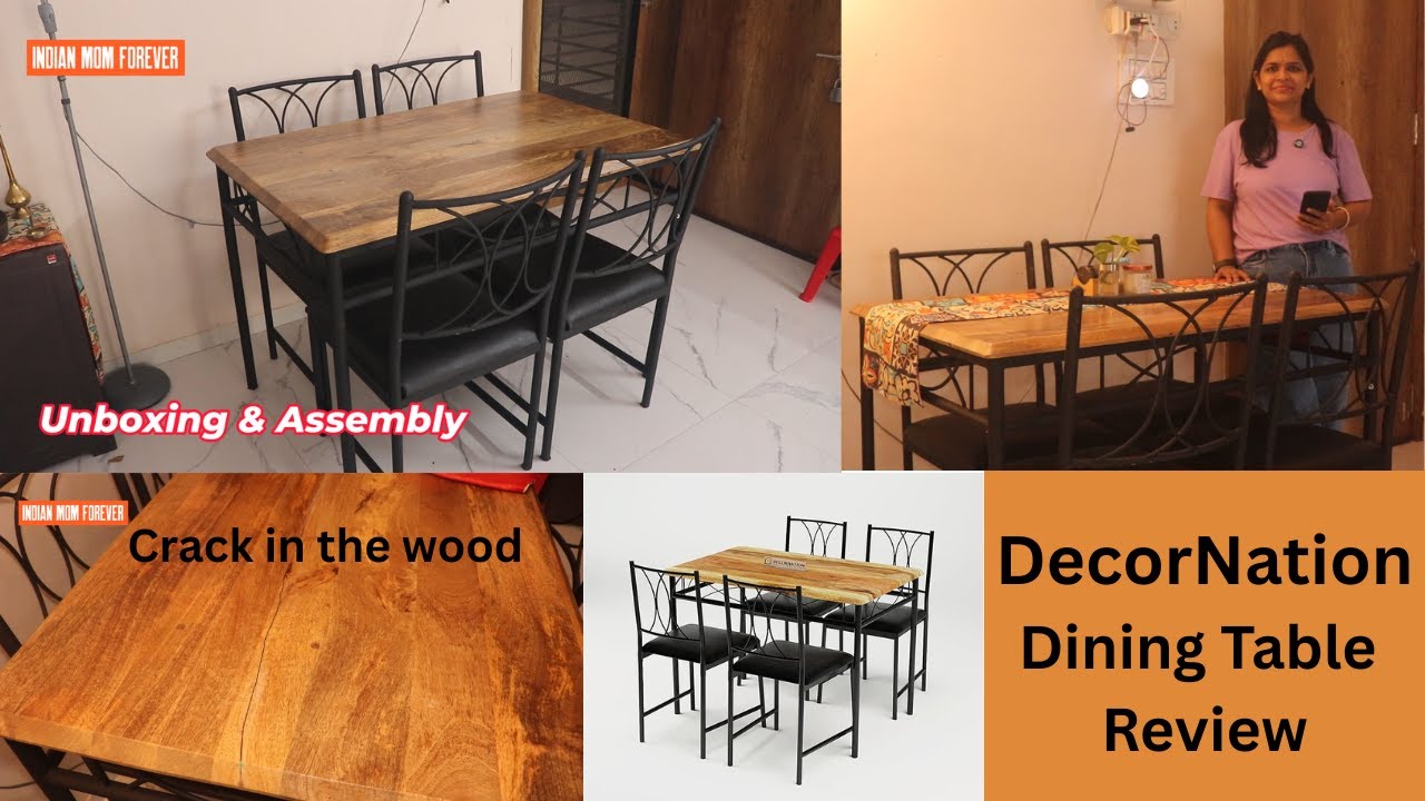 DecorNation Dining Table Review | Solid Wood and Metal 4 Seater Dining Room Set Review