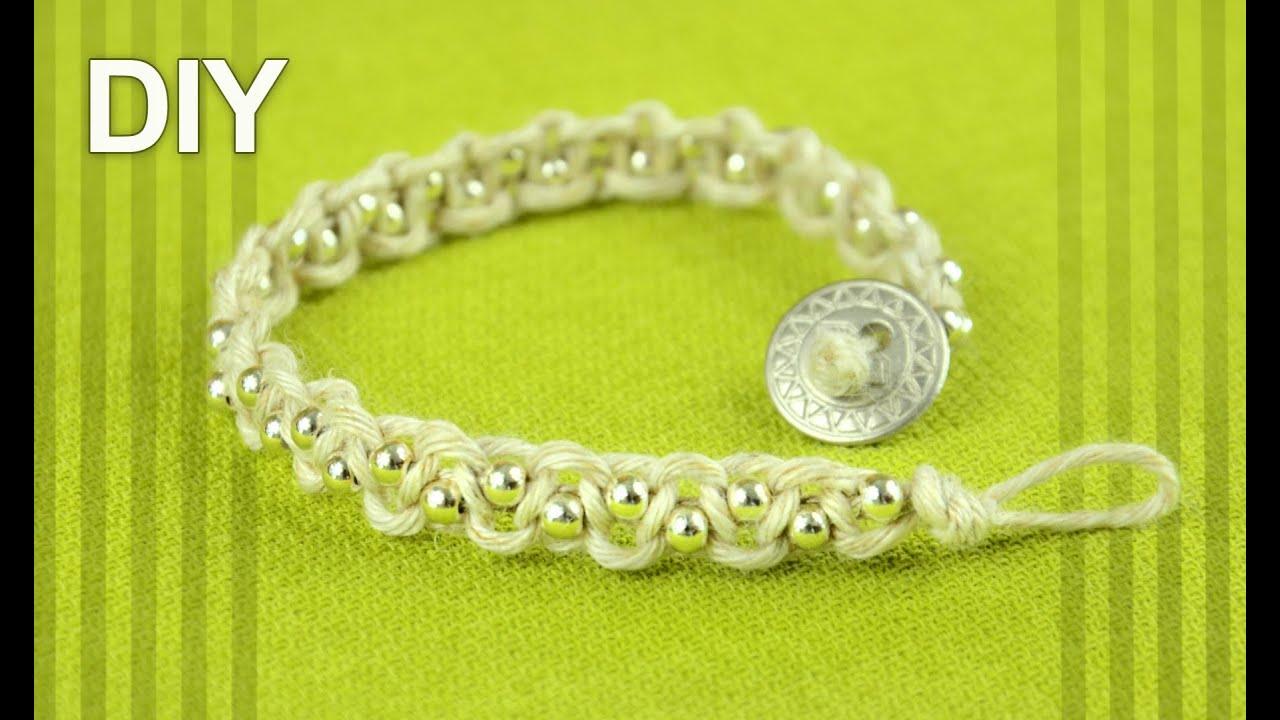 Easy Macrame Bracelet with Beads and Button Clasp - Tutorial