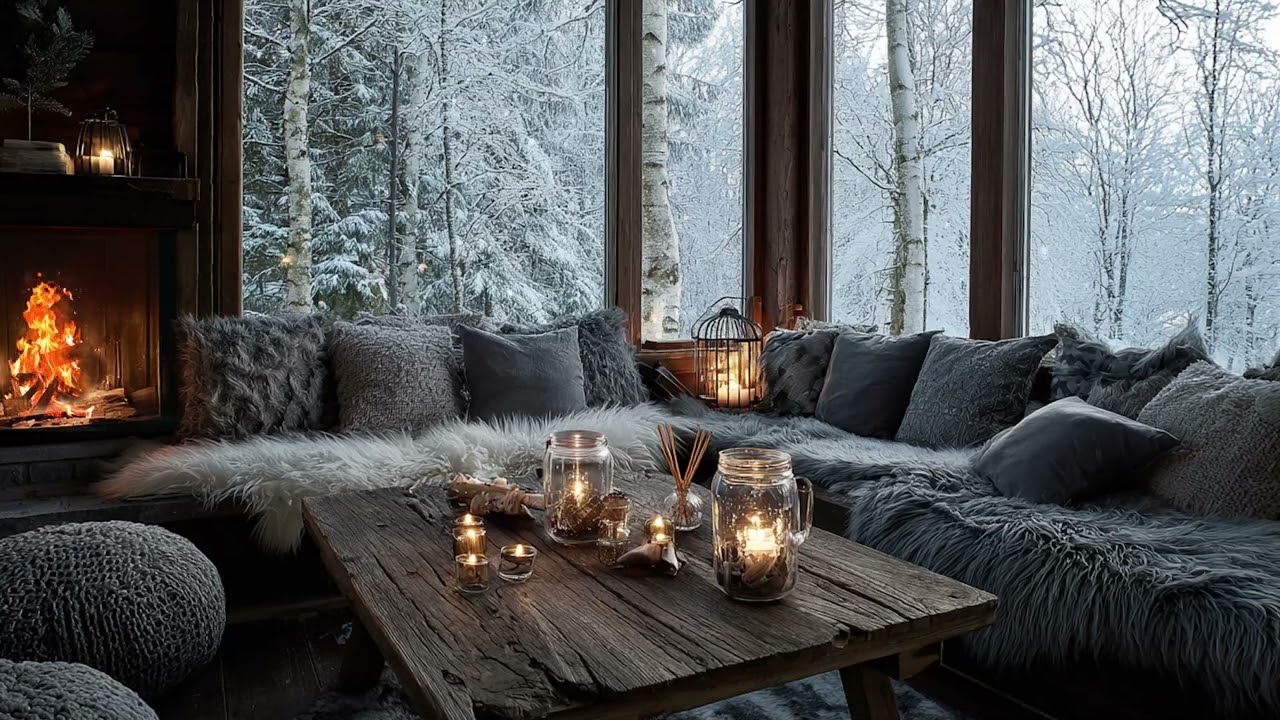 Warm Fireplace & Falling Snow ❄️ Peaceful Winter Piano