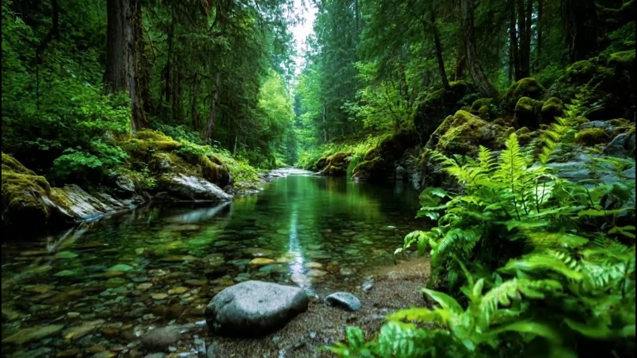 Tranquil Forest Nature Ambience | Calm River Stream Flowing Sounds | Birds Chirping Softly in Nature