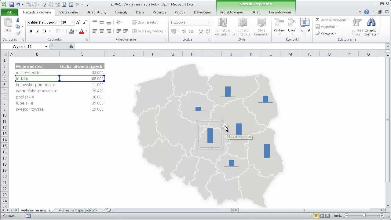 excel-061 - Диаграмма на карте Польши
