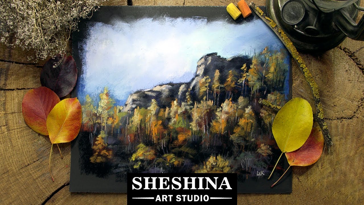 How to draw autumn trees in the mountains with soft pastels 🎨 REAL-TIME