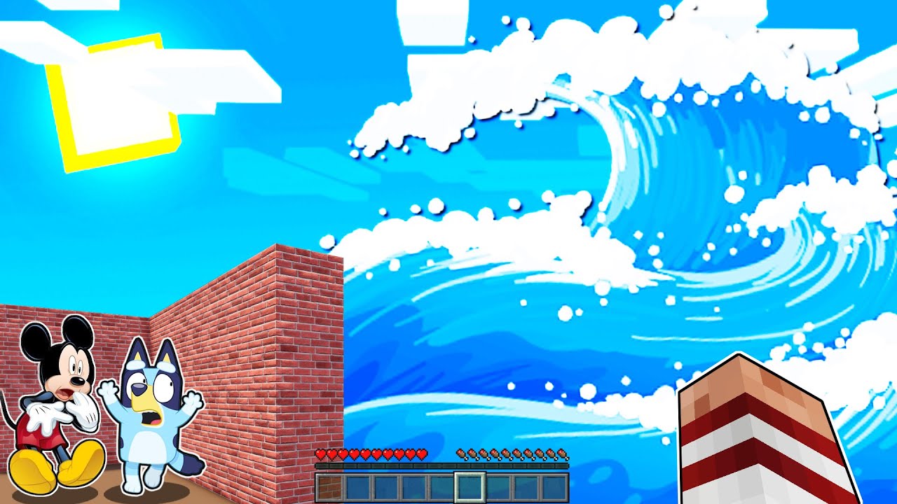 CONSTRUYO PARA SOBREVIVIR AL TSUNAMI CON MICKEY MOUSE Y BLUEY