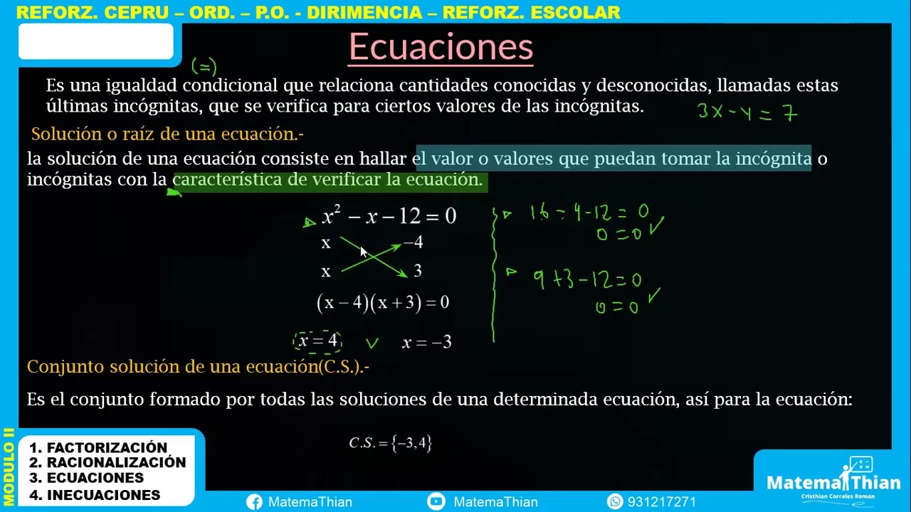 ECUACIONES  - ÁLGEBRA. UNSAAC-CEPRU