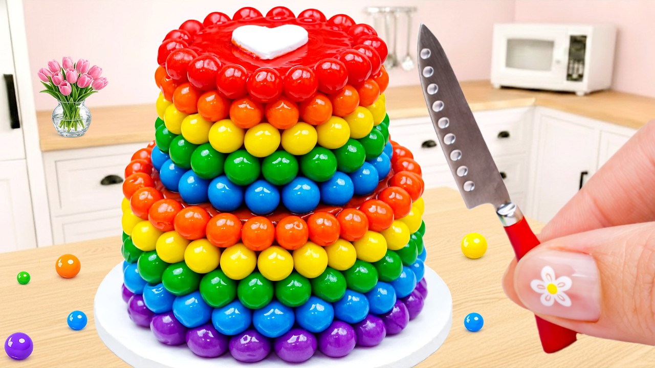 Miniature Rainbow Cake With Candy Ball 🌈🍫 Super Satisfying Chocolate Decorating | Amazing Cake
