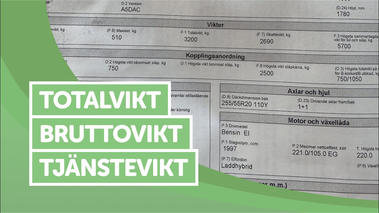 Ta Körkort - Totalvikt - Tjänstevikt - Bruttovikt