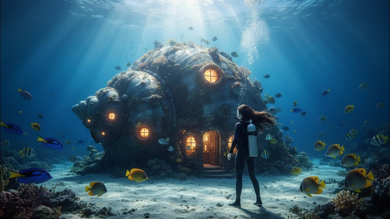 Building a Secret Underwater House Inside a 30m Giant Sea Snail Shell Alone (ASMR)