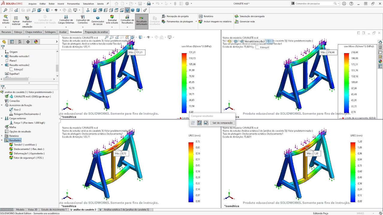 ANÁLISE ESTÁTICA POR ELEMENTOS FINITOS – SOLIDWORKS