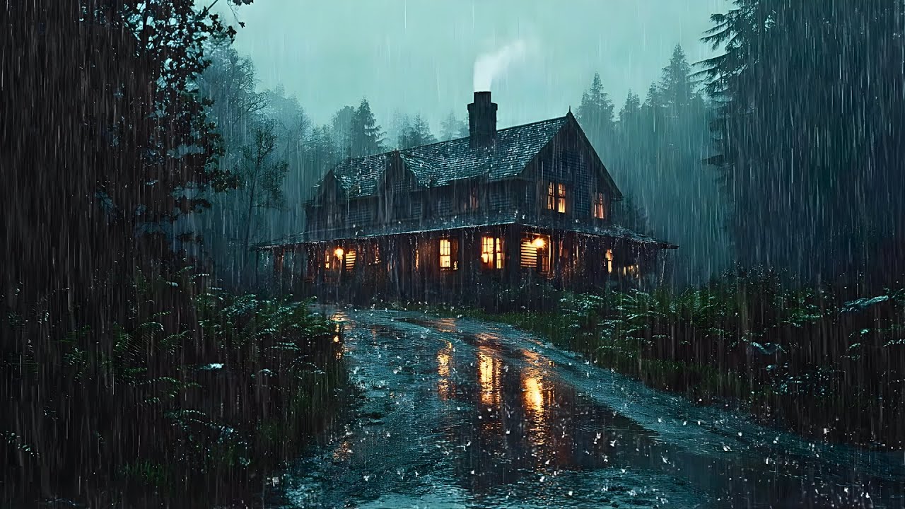 🌧️ Rainy Forest Cabin Ambience | Cozy Night, Fireplace & Deep Relaxation