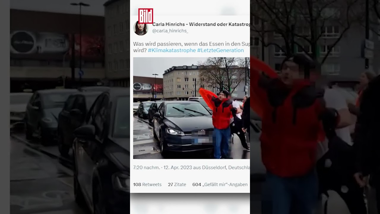 W&uuml;tender Autofahrer schubst Klima-Kleber um #Shorts