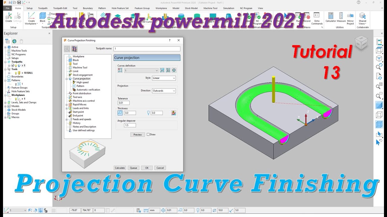 Powermill Projection curve finishing programming | Powermill  में प्रोजेक्शन कर्वे फिनिशिंग केसे करे