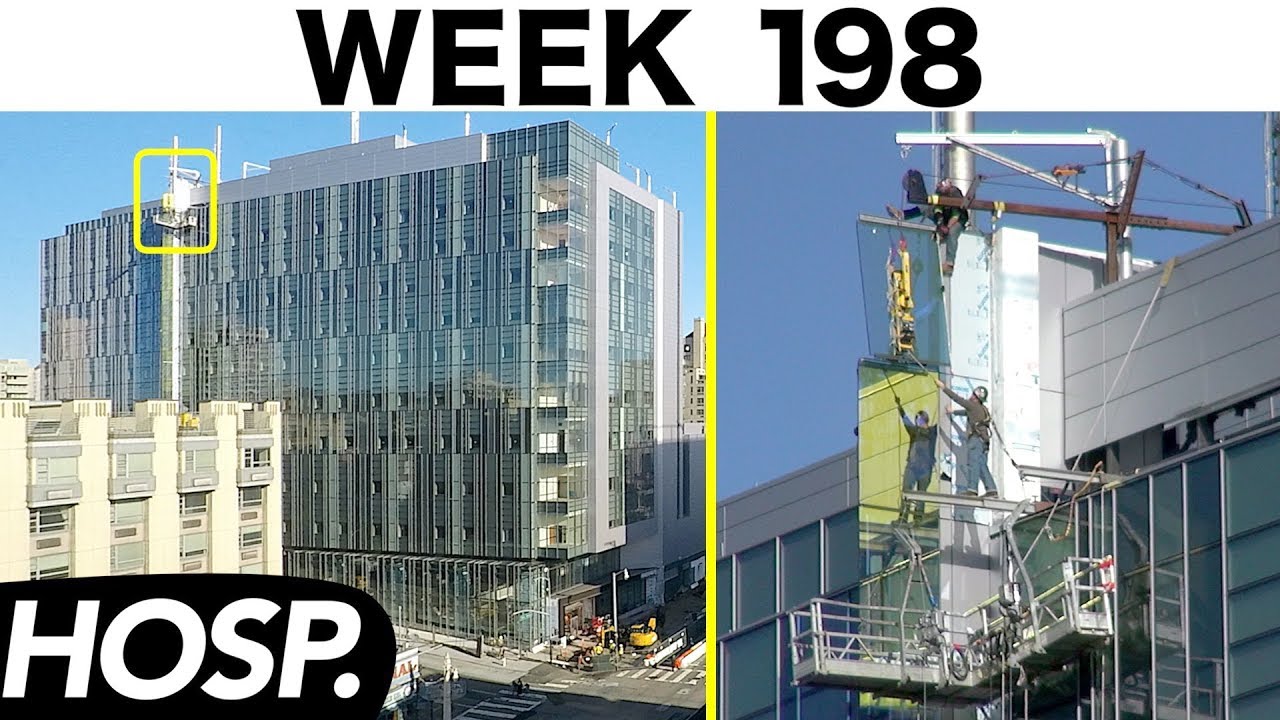Dichroic Fin goes up, light poles come down: Ⓗ Week 198 construction time-lapse, Hospital edition