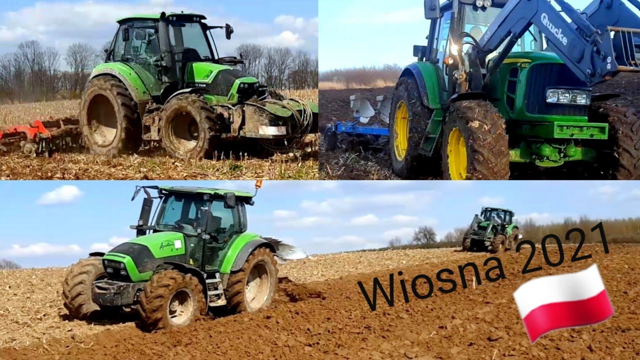 🇵🇱Mokra wiosna 2021. Orka I Talerzowanie 2×DEUTZ-FAHR +   JOHN-DEER +  2×OVERUM + UNIA