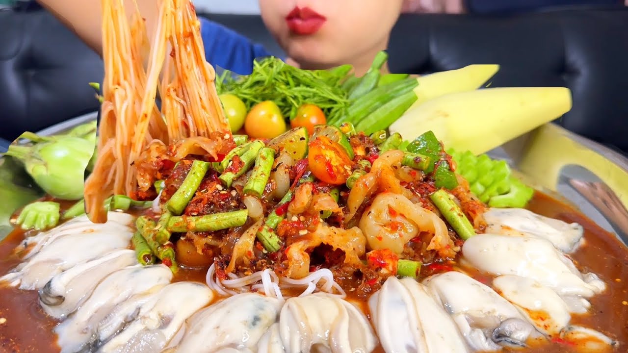 Thaifood ASMR ตำแมงกะพรุน ปลาร้าหอยนางรม Jellyfish salad, Oysters Pickled Fish MUKBANG show