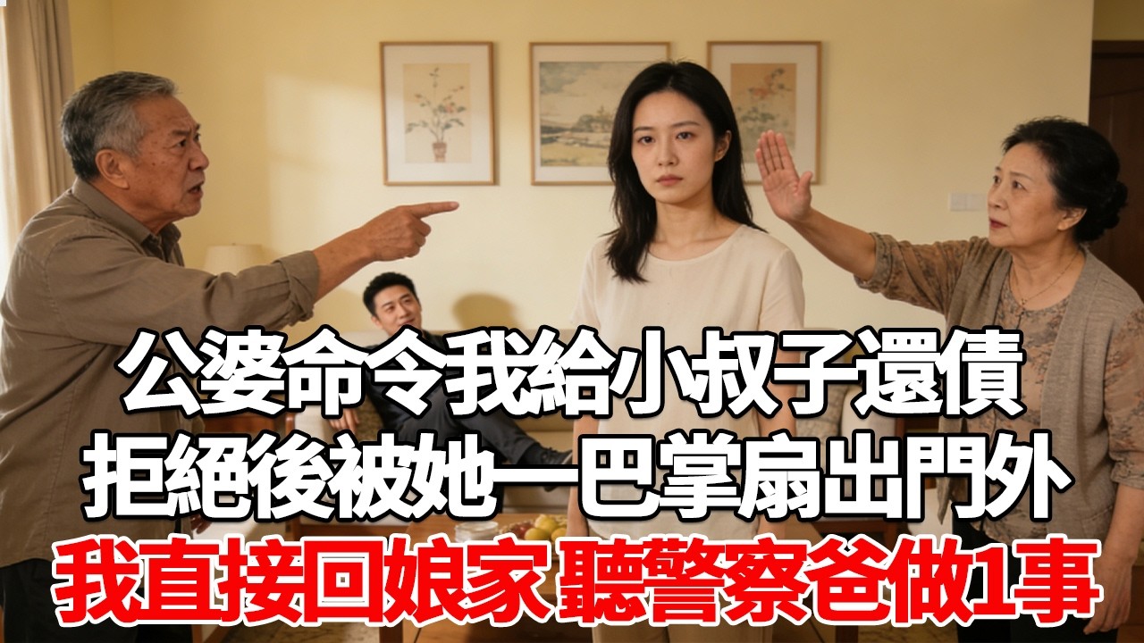 公婆命令我給小叔子還債 拒絕後被她一巴掌扇出門外我直接回娘家 聽警察爸做1事#故事分享 #人生感悟 #情感#為人處世