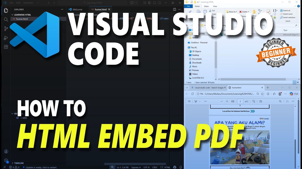 Как встроить PDF в Visual Studio Code HTML