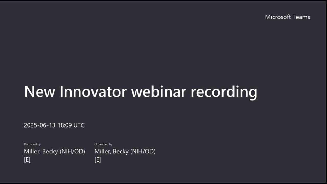FY2026 NIH Director’s New Innovator Award Webinar