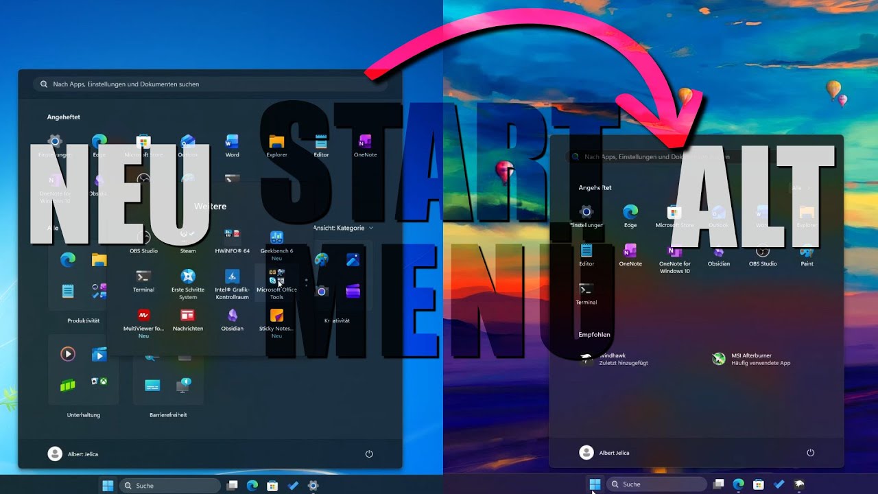 Windows 11: Neues Startmenü deaktivieren, altes Startmenü aktivieren