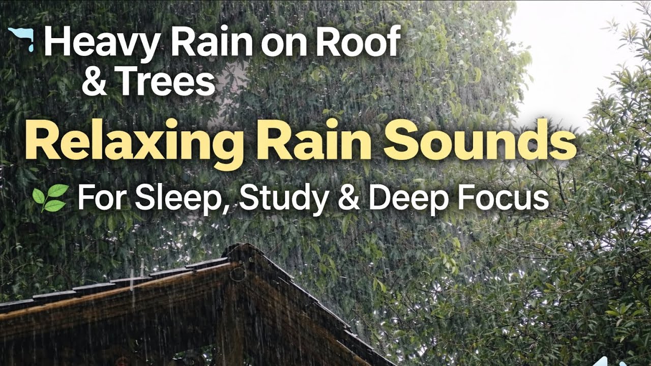 Heavy Rain on Roof & Trees 🌧️ Relaxing Rain Sounds for Sleep, Study & Deep Focus (No Thunder)
