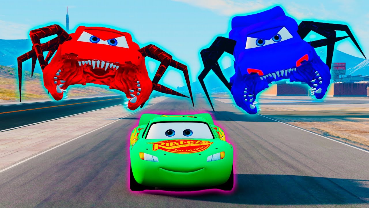 Lightning McQueen vs. Crazy Spider Lightning McQueen: Insane Chase | Spider Car crash | Beamng Drive