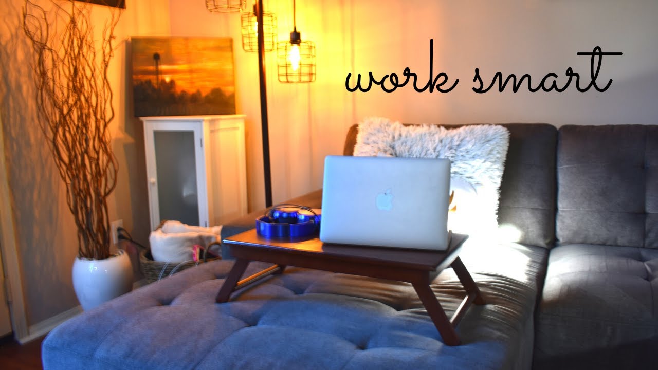 Work smart in bed or sitting at sofa, lap desk with tilted top