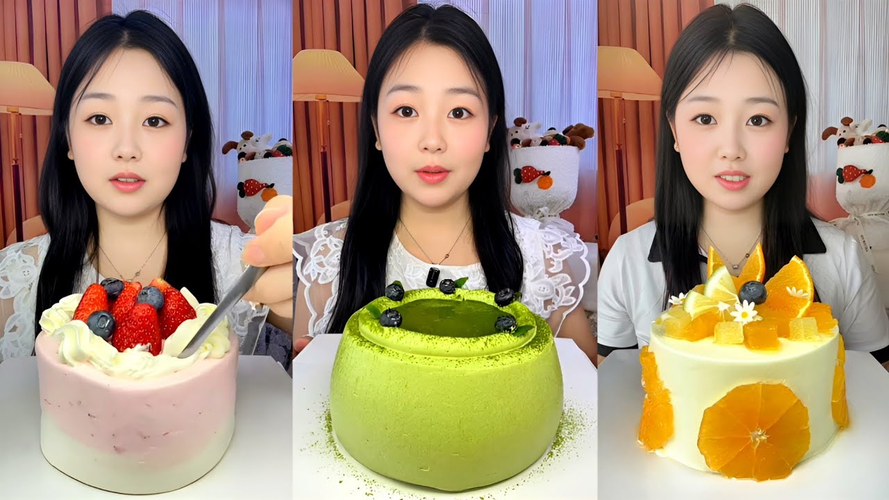 ASMR 🍰 Triple Cake ASMR 🍓🍵🍊 | Strawberry, Matcha & Orange Cake Eating Sounds
